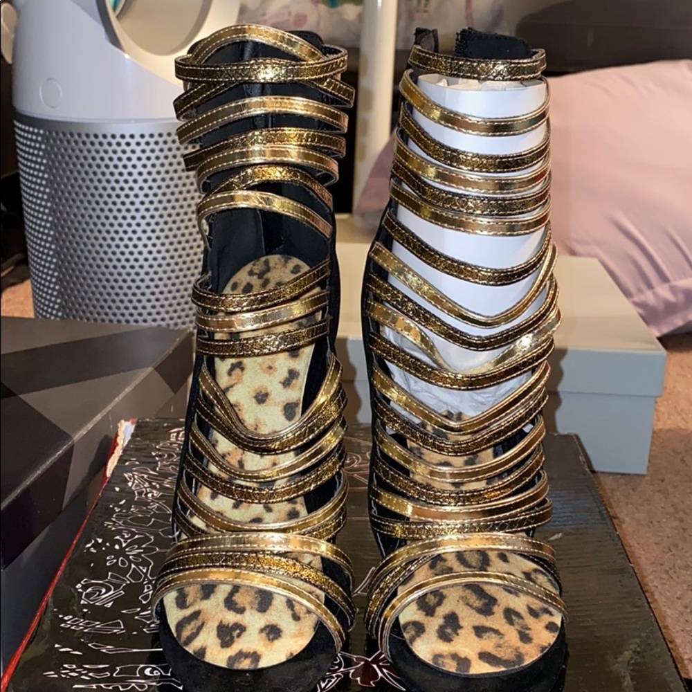 Lilliana gold strap heels
